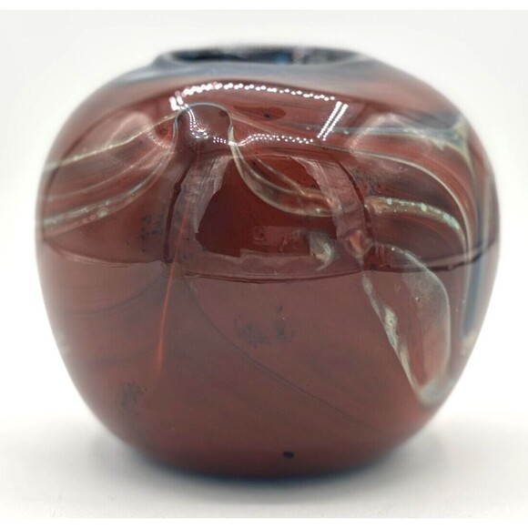 JP Goodman Mouth Blown Art Glass Vase Earth Tone Swirl Blue Interior Signed 1977 - Picture 6 of 16